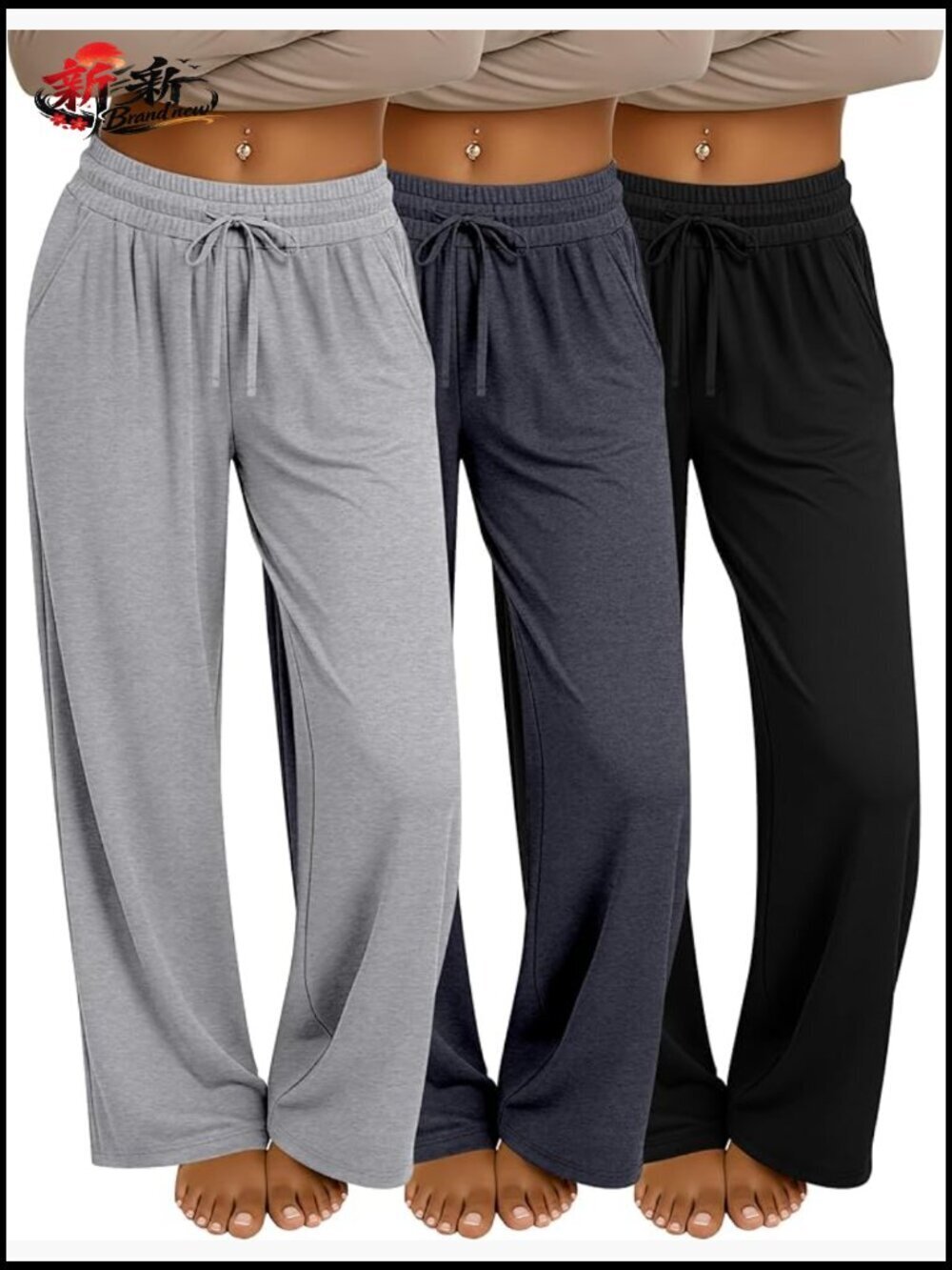 3 Pack Women's Baggy Sweatpants with Pockets Wide Leg Lounge Pants Drawstring